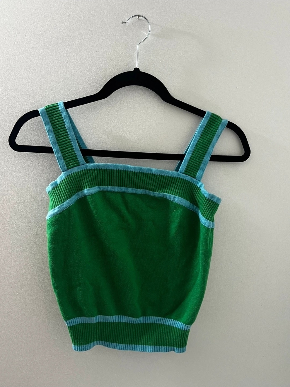 Green Knit Tank with Light Blue Trim - Women's Square-Neck Tank